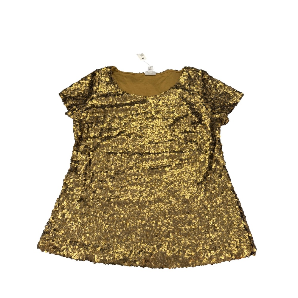 Worthington Bronze Sequin Short Sleeve Top Womens Large NWT 832-3365